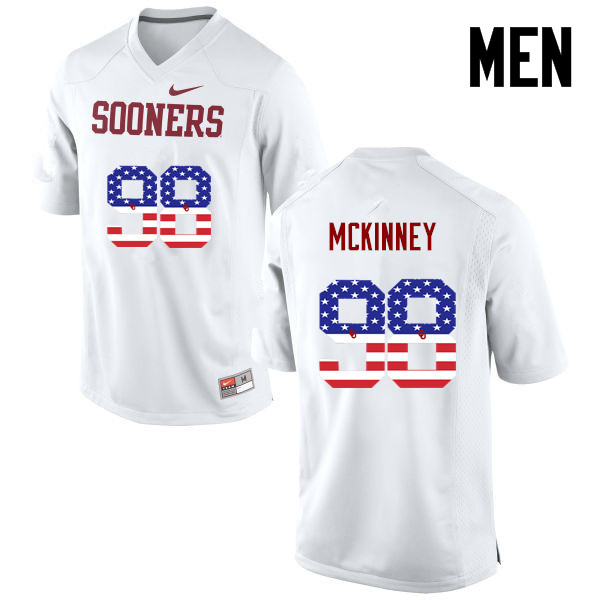 Men Oklahoma Sooners #98 Zacchaeus McKinney College Football USA Flag Fashion Jerseys-White - Click Image to Close
